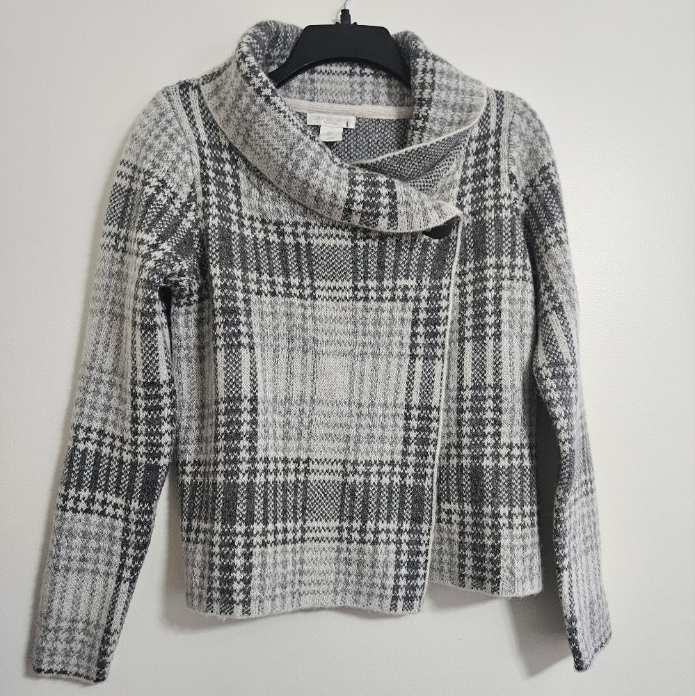Christian Siriano Houndstooth Gray Sweater Office Plaid Wool Cowl Neck Sz S
